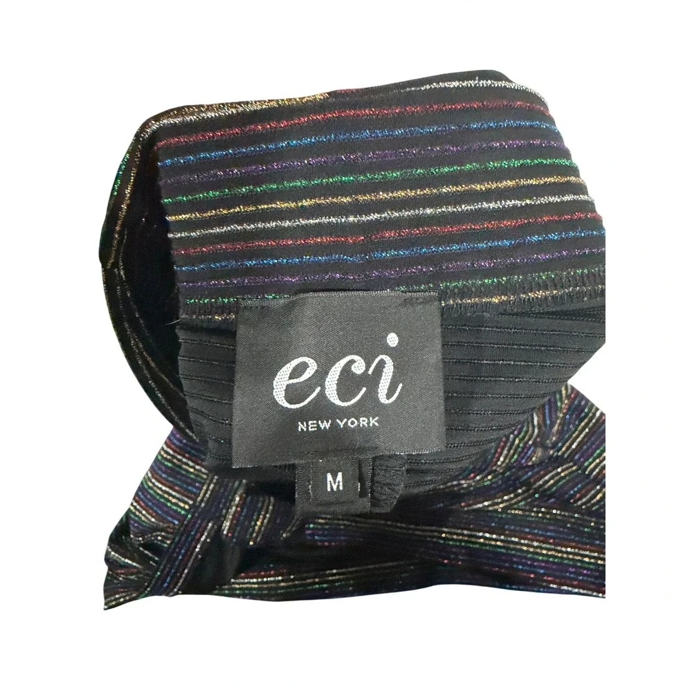 ECI New York Womens Midi Skirt Size M Black Metallic‎ Striped Elastic Waist